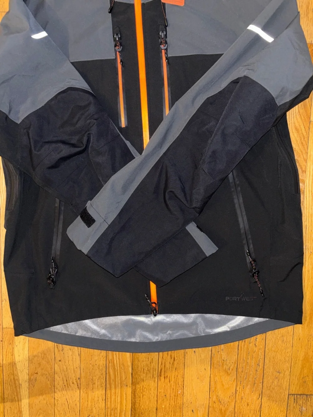 Portwest NWT EV460 Waterproof Shell Jacket - Charcoal, Black & Orange - Large
